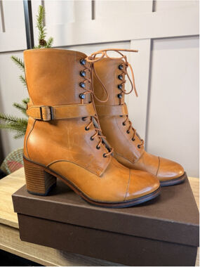 Samantha Pleet Wolverine 1000 Mile Size 7.5 Brown Lace Up Heeled Boots Leather
